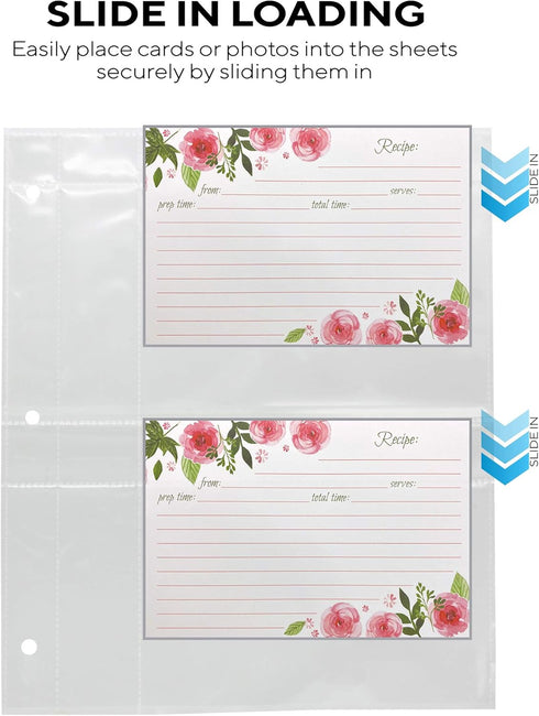 20 Pack Recipe Card Page Protectors, Clear Refill Sheets for 3 Ring Binders, 4" x 6", 2 Pockets Per Page, Holds 4 Cards Per Sheet, Perfect for Rec...