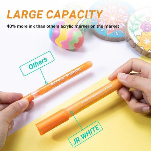 JR.WHITE Acrylic Paint Pens Paint Markers for Rock Painting, Canvas, Wood, Glass, Fabric, Metal, Plastic, Arts Crafts Easter Eggs, Pumpkin, Scrapb...