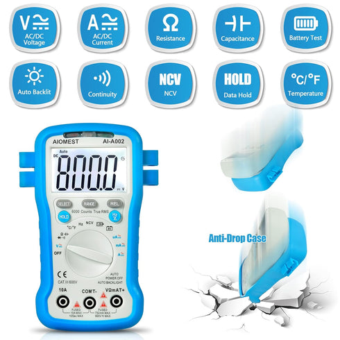 6000 Counts TRMS Digital Multimeter Auto Ranging - Multitester for AC/DC Current Voltage Resistance Capacitance Frequency/Duty,Diode/hFE, NCV, Tem...