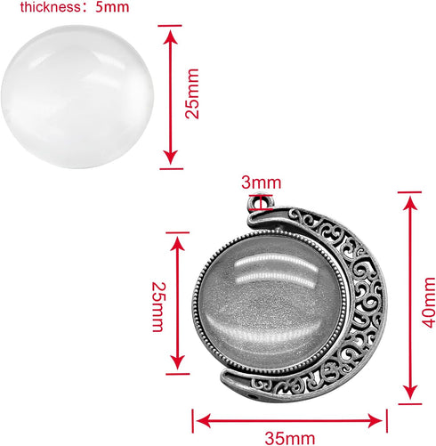 Unlorspy 30Pcs 10Sets Moon Rotation Double Side Pendant Trays,10Pcs 25 mm Moon Rotation Alloy Double-Sided Trays Pendants with 20Pcs Glass Cabocho...