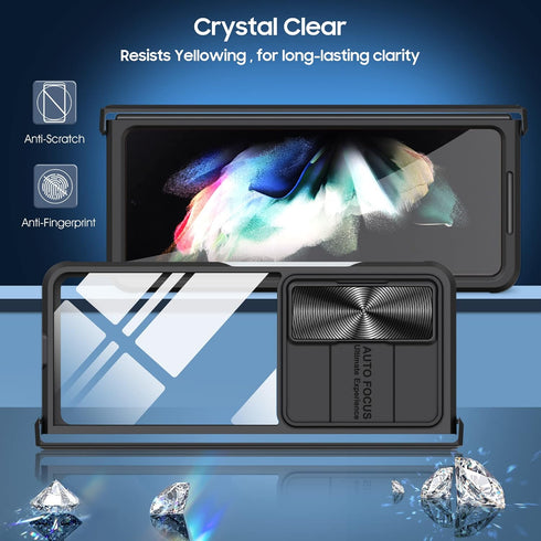 Wousunly Compatible with Samsung Z Fold 4 Case with Camera Lens Protector Slide Black,Phone Samsung Galaxy Z Fold 4 Case Silicone Transparent Shoc...
