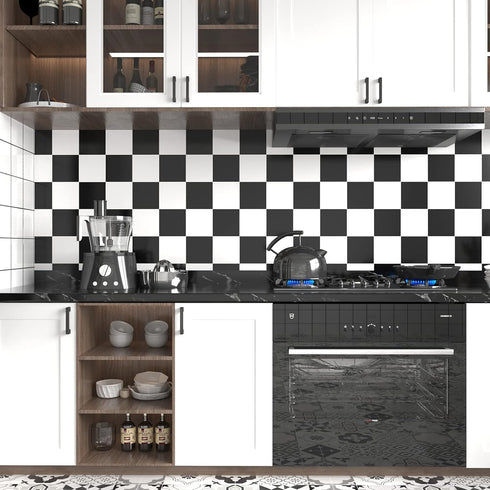 VaryPaper 15.7''x78.7'' Thick Checkered Countertop Contact Paper Waterproof Checkered Wallpaper Peel and Stick Black and White Wallpaper for Bathr...