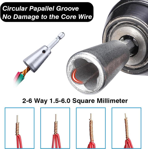 2PCS Wire Twisting Tool 6mm Hex Shank Electrical Cable Wire Stripper and Twister 2-6 Way Wire Stripping Tool Wire Nut Twister Spin Twisting Wire C...