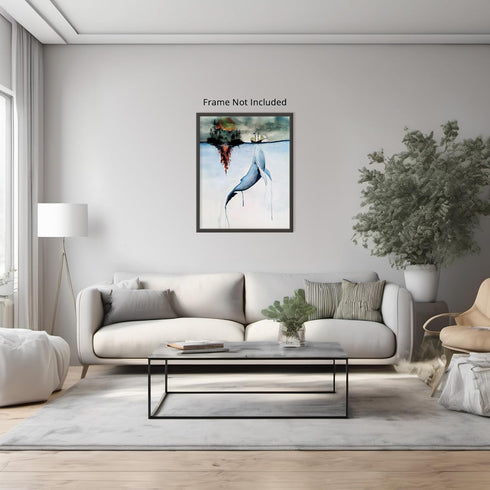 Posterizer 1 pcs-Sea Island Landscape Mountain and a Whale-Landscape & Nature Art-Abstract & Modern Art-Gift For Animal Lovers-Living Room Bedroom...