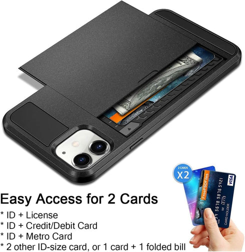 Vofolen Case for iPhone 11 Case Wallet Credit Card Holder ID Slot Sliding Door Hidden Pocket Anti-Scratch Dual Layer Hybrid Bumper Armor Protectiv...