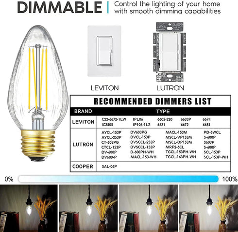 LEOOLS E26 LED Bulb 8W Equivalent e26 led Bulb 100 Watt Dimmable Daylight 4000K E26 Edison Bulb AC120V 800lm Tubular F14 F45 LED Bulb for Pendant,...