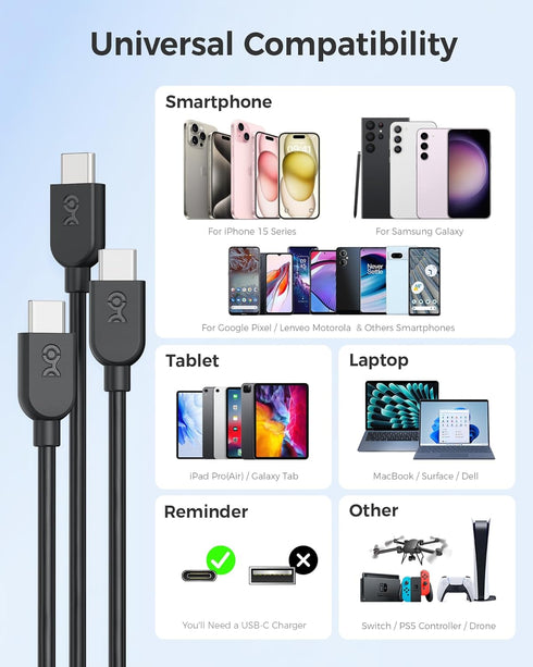 Cable Matters 3-Pack Extreme Flexible Short USB C Charging Cable 3ft in Black, Support 60W PD, Apple CarPlay, Android Auto, USB C to USB C Cable f...