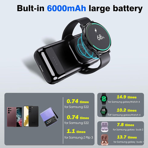 leChivée Portable Watch Charger for Samsung Watch, Watch Charger for Galaxy Watch 6/5/4/3, 6000 mAh Watch and Phone Charger for Samsung S24/S23/ S...