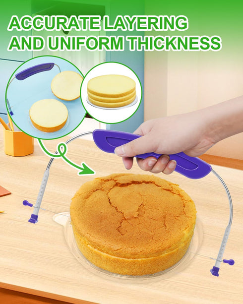Adjustable 2- wire Cake Slicer Leveler Small Cake Cutter Slicer for Leveling Tops of Layer Cakes Professional Baking Tool with Stainless Steel Wir...