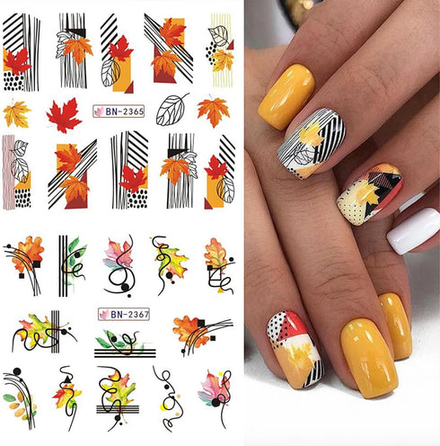 Fall Nail Art Sticker Water Decals Transfer Nail Supplies with 3D Gold Maple Leaf Squirrel Fox Falling Leaf Designs for Women Thanksgiving Day Dec...