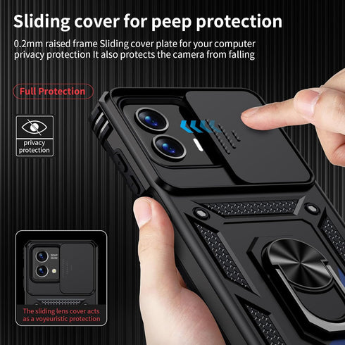 for Moto G 5G 2023 Case with Slide Lens Cover, HD Screen Protector, Military Grade Drop Protection, Magnetic Rotated Ring Holder Kickstand Phone C...