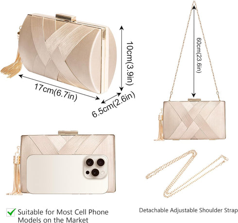 Larcenciel Women's Evening Handbags, Elegant Tassel Satin Clutch Purses, Ladies Chain bags for Wedding Cocktail Prom Party...