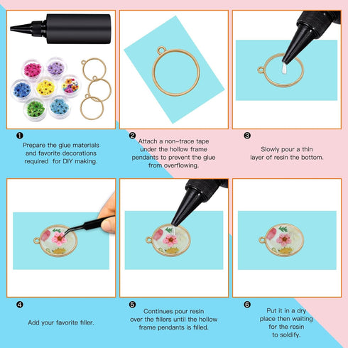 80pcs Open Bezels for Resin,Hollow Frame Pendants Open Back Frame Pendant Round Open Back Bezel Resin Casting Frame Pendant for Pressed Flower, Ea...