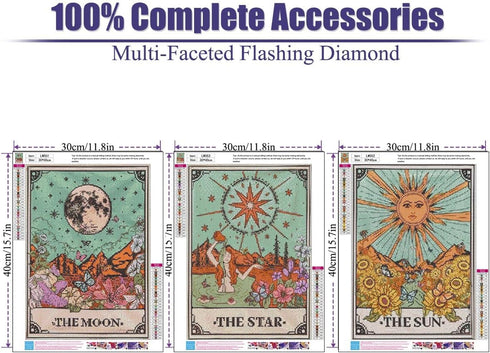 WUDWL Diamond Painting Kits for Adults - 3 Pack Tarot Cards DIY 5D Diamond Art Kits Full Drill Diamond Dots Paintings with Diamonds Gem Art and Cr...