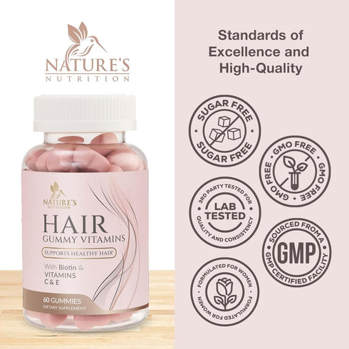 Sugar Free Hair Vitamins Gummies with Biotin 5000 mcg, Vitamin A, B12, C, D, E, Folic Acid, Supports Hair Growth Gummy, Vegetarian Friendly, Suppo...
