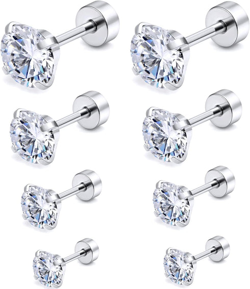 Cisyozi 20G 18G Flat Back Earrings Studs for Women Surgical Steel Screw Back Stud Earrings Silver Cartilage Helix Earlobe Earrings Piercings for W...