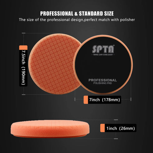 SPTA Buffing Polishing Pads, 5Pc 7.5 Inch Face for 7 Inch Backing Plate, Compound Buffing Sponge Pads Cutting Polishing Pad Kit for Car Buffer Pol...