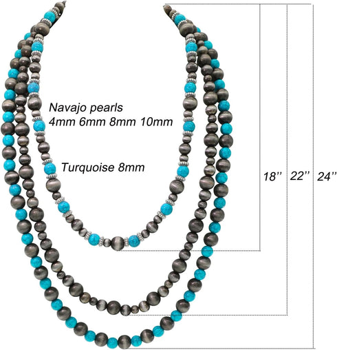 Western Metallic Navajo Pearl Choker Necklace For Women Cowgirls Multi Layer Pearls Turquoise Beaded Boho Chic Statement Necklace Southwestern...