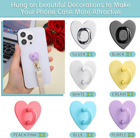 12 Pcs Cell Phone Finger Ring Adhesive Metal Phone Finger Grip Heart Shaped Cell Phone Ring Holder Phone Accessories Charm Loop Stand Phone Charm ...