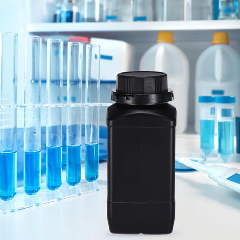 PATIKIL 2 Pcs 1000ml Reagent Bottles, HDPE Wide Mouth Square Bottles with Screw Cap for Lab Water Reagent Liquids Solid Sample Storage Seal, Black...