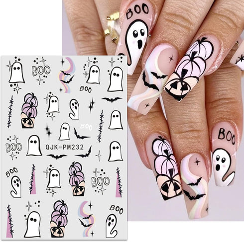 JMEOWIO 9 Sheets Halloween Nail Art Stickers Decals Self-Adhesive Bat Ghost Nail Supplies Nail Art Design Decoration Accessories...