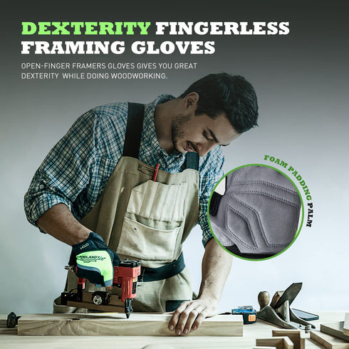 Framer Work Gloves,Fingerless Framing Gloves, Open-Finger Carpenters Gloves, High Dexterity, Performance Fit, Durable...