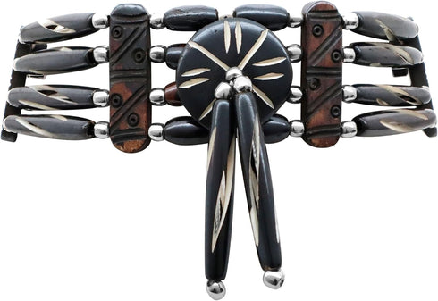 American Indian Style Bone Choker Necklace, 4 Row Slotted Mocha Traditional Hairpipe Beads, Unisex Adjustable...