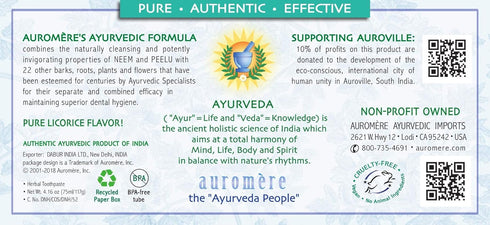 Auromere Ayurvedic Herbal Toothpaste, Mint Free - Vegan, Natural, Non GMO, Fluoride Free, Gluten Free, with Neem & Peelu (4.16 oz), 1 Pack...