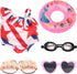 18 Inch Doll Summer Outfits Set, Vibrant Doll Swimming Playset for American doll Girls, includes Doll Bikini Swimsuits, Heart-shaped Sunglasses, G...