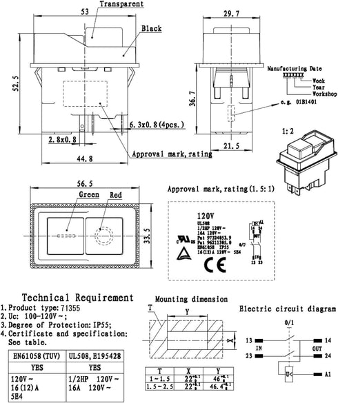 POWERTEC 120V Magnetic On/Off Switch, 1/2HP Push Button Switch Easy Contact for Fast Power Off. Fits Table Saw, Router Table, Drill Press, Bench S...