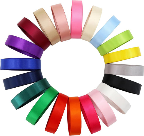5/8 Inch Wide Solid Color Double Sided Polyester Satin Ribbon 20 Colors X 2 Yard Each Total 40 Yds Per Package...