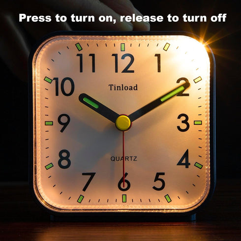 Small Battery Operated Analog Alarm Clock Silent Non Ticking, Ascending Beep Sounds, Snooze,Light Functions (Blue)...