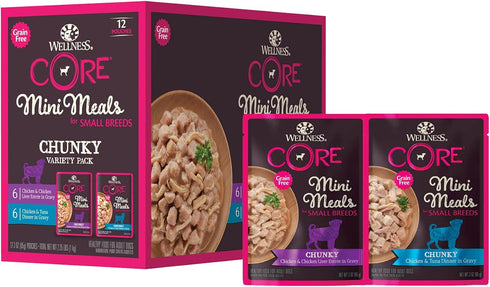 Wellness Core Grain Free Small Breed Mini Meals Chunky Variety Pack, 3 oz (Pack of 12)...