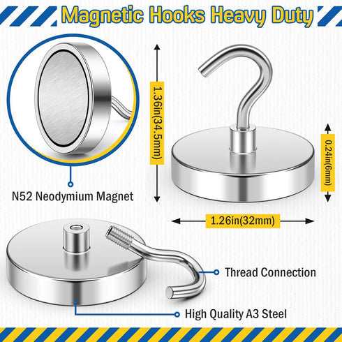 FINDMAG Magnetic Hooks 120lbs, Rare Earth Magnet Hooks Heavy Duty for Hanging, Neodymium Magnet with Hooks for Refrigerator, Home, Kitchen, Office...
