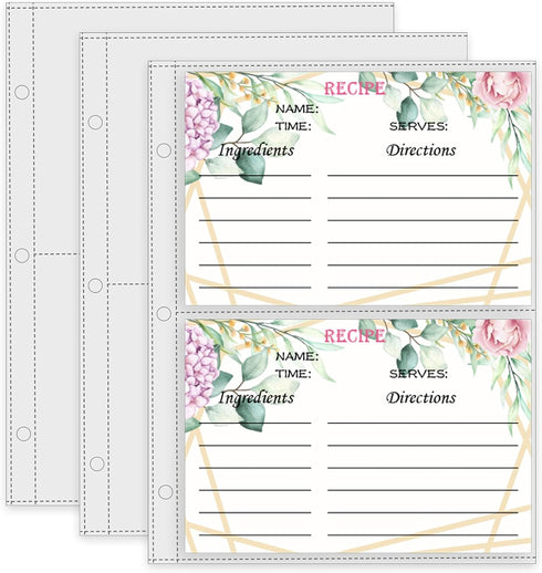Recipe Card Page Protectors, Mini Recipe Card Sleeves for 8.5 x 9.5 3-Ring Binder, 2 Pockets Per Page, Recipe Binder Refill Pages (50 PCS, 4x6 Inc...