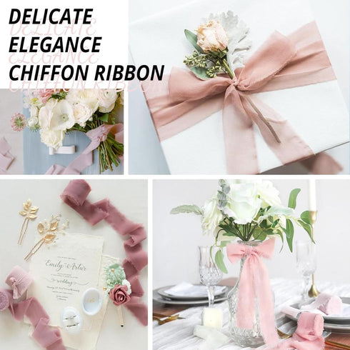 HTVRONT Chiffon Silk Ribbon 1.5" x 7Yd Soft Handmade Fringe Frayed Edged Baby Shower Bridal Bouquets Wedding Invitation Decor (Cream & Pink)...