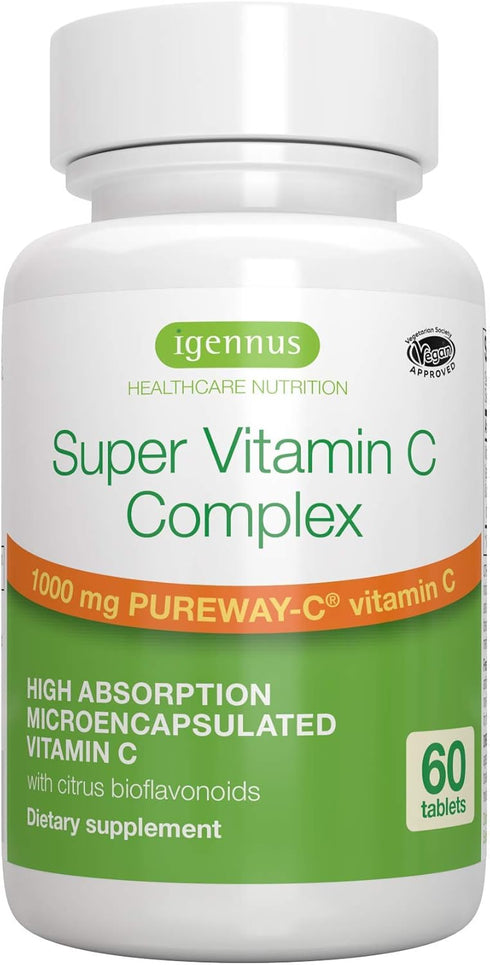 High Absorption Super Vitamin C, Clean Label Pureway-C 1000mg, Vegan Vitamin C with Bioflavonoids, 60 Servings, 24-Hour Action, Immune Health, Ene...