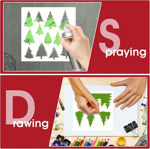 8 PCS Trees Stencils Art Painting Templates Pine Fir Tree Cypress Cedar Stencils Reusable Drawing Stencils for Painting on Wood Furniture Canvas H...