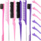 12 Pieces Hair Brush Set, Nylon Teasing Hair Brushes 3 Row Salon Teasing Brush, Double Sided Hair Edge Brush Smooth Comb Grooming, Rat Tail Combs ...