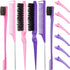 12 Pieces Hair Brush Set, Nylon Teasing Hair Brushes 3 Row Salon Teasing Brush, Double Sided Hair Edge Brush Smooth Comb Grooming, Rat Tail Combs ...