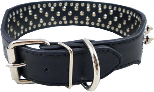 Dogs Kingdom Faux Leather Spiked Studded Dog Collar pet collar Pitbull, Boxer Black L...