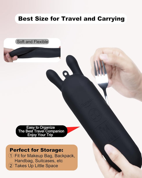 Silicone Utensil Case, Magnetic Waterproof Silverware Case for Utensil Set, Lightweight Reusable Utensil Holder for Lunch Box Camping Cutlery (Bro...