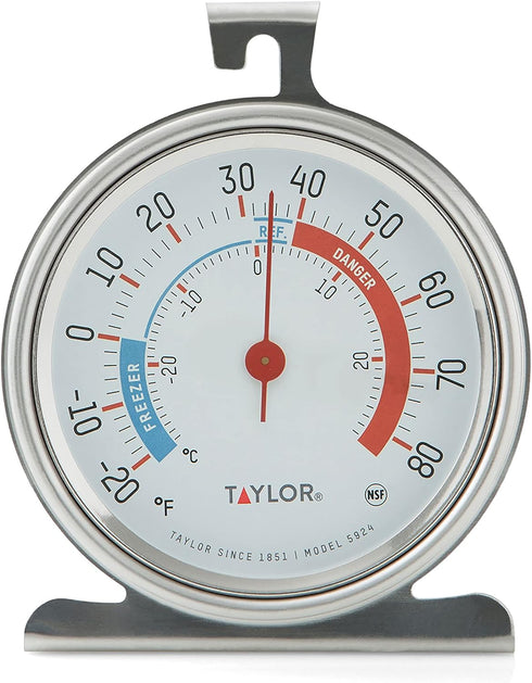 Taylor 5924 Large Dial Kitchen Refrigerator and Freezer Analog Thermometer, 3-Inch Dial, Easy to Read, Silver Finish, Accurate Temperature Monitor...