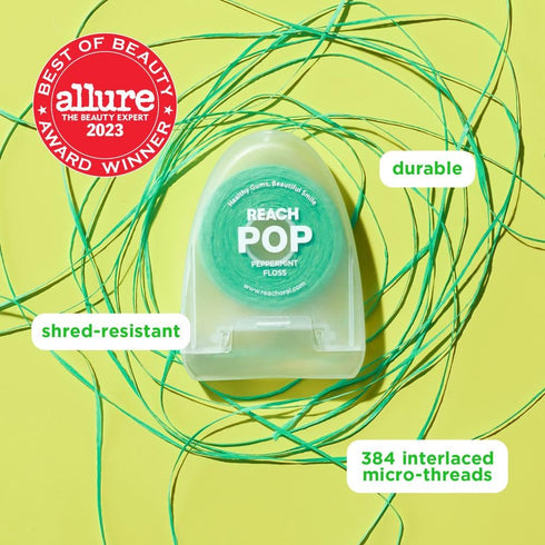 REACH POP Dental Floss, Peppermint, Vegan Wax, Plaque Remover, PFAS-Free, Shred Resistant, Cruelty Free, Eco Friendly PCR Packaging Floss Holder, ...