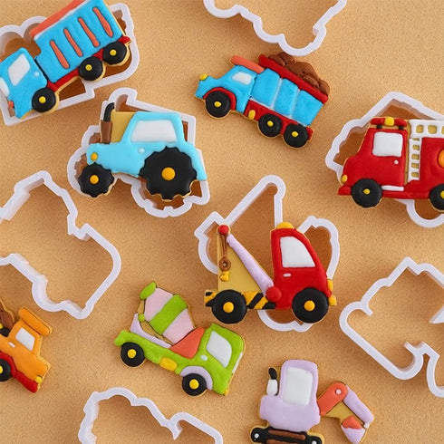 Transportation/Vehicles Cookie Cutters with Matching Cookie Stencils -Set of 16-8Pcs Cookie Cutter and 8Pcs Stencils, Include Truck, Tractor, Fire...