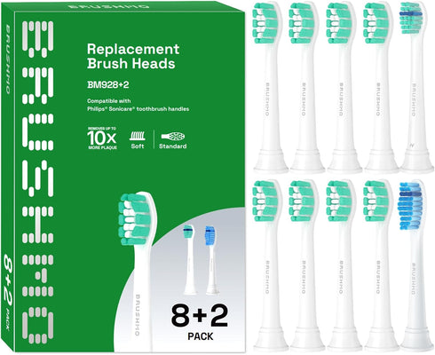 Brushmo Replacement Toothbrush Heads Compatible with Philips Sonicare Electric Toothbrush, White, 10 pc Variety Pack...