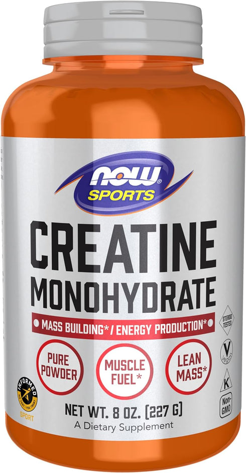 NOW Sports Nutrition, Creatine Monohydrate Powder, Mass Building*/Energy Production*, 8-Ounce...