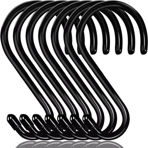 HiGift 6 Inch Large S Hooks for Hanging Plants, Non Slip Vinyl Coated S Hooks Heavy Duty, Metal Black Closet Hanger Hooks for Hanging Plant Jeans ...