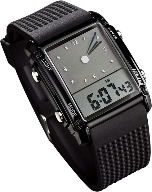 FANMIS Men's Rectangle Dial Sports Wrist Watches with 7 Colors Optional LED Backlight Multifunctional Alarm Stopwatch 12/24H Rubber Strap Watch...
