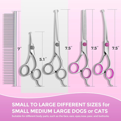 Maxshop Dog Grooming Scissors with Safety Round Tips, Heavy Duty Titanium Pet Grooming Trimmer Kit, Professional Thinning Shears, Curved Scissors ...